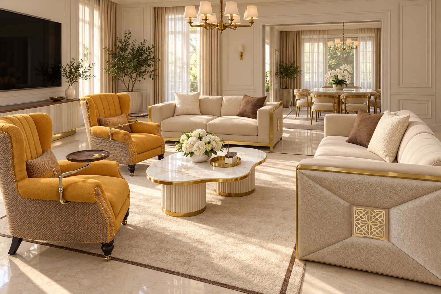 Luxury Living and Dining Room Design in Lagos: Timeless Elegance by Goldland Interiors