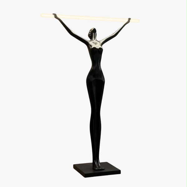 Black Elegance Female Sculpture with LED Ligh