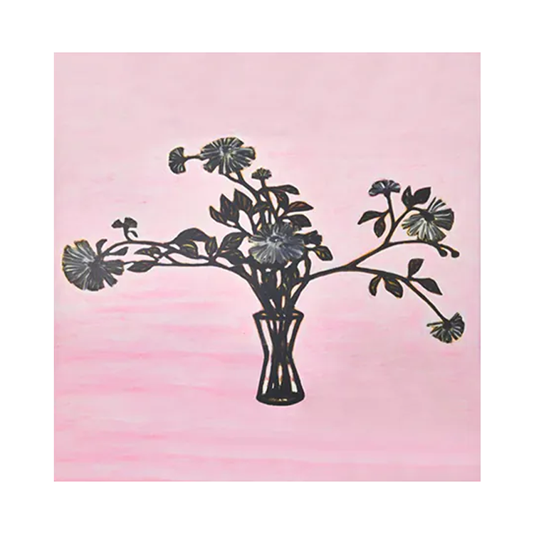 Vintage Floral Vase Illustration on Pink Background