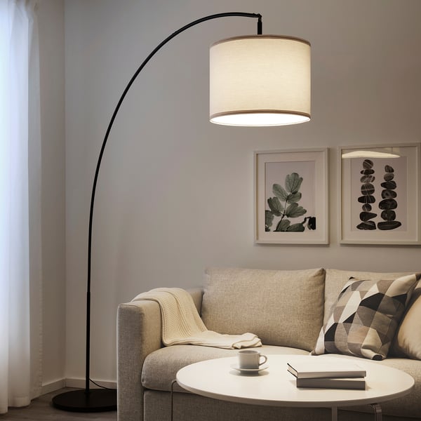 Modern Arc Floor Lamp with Cream Shade – Stylish Living Room Lighting