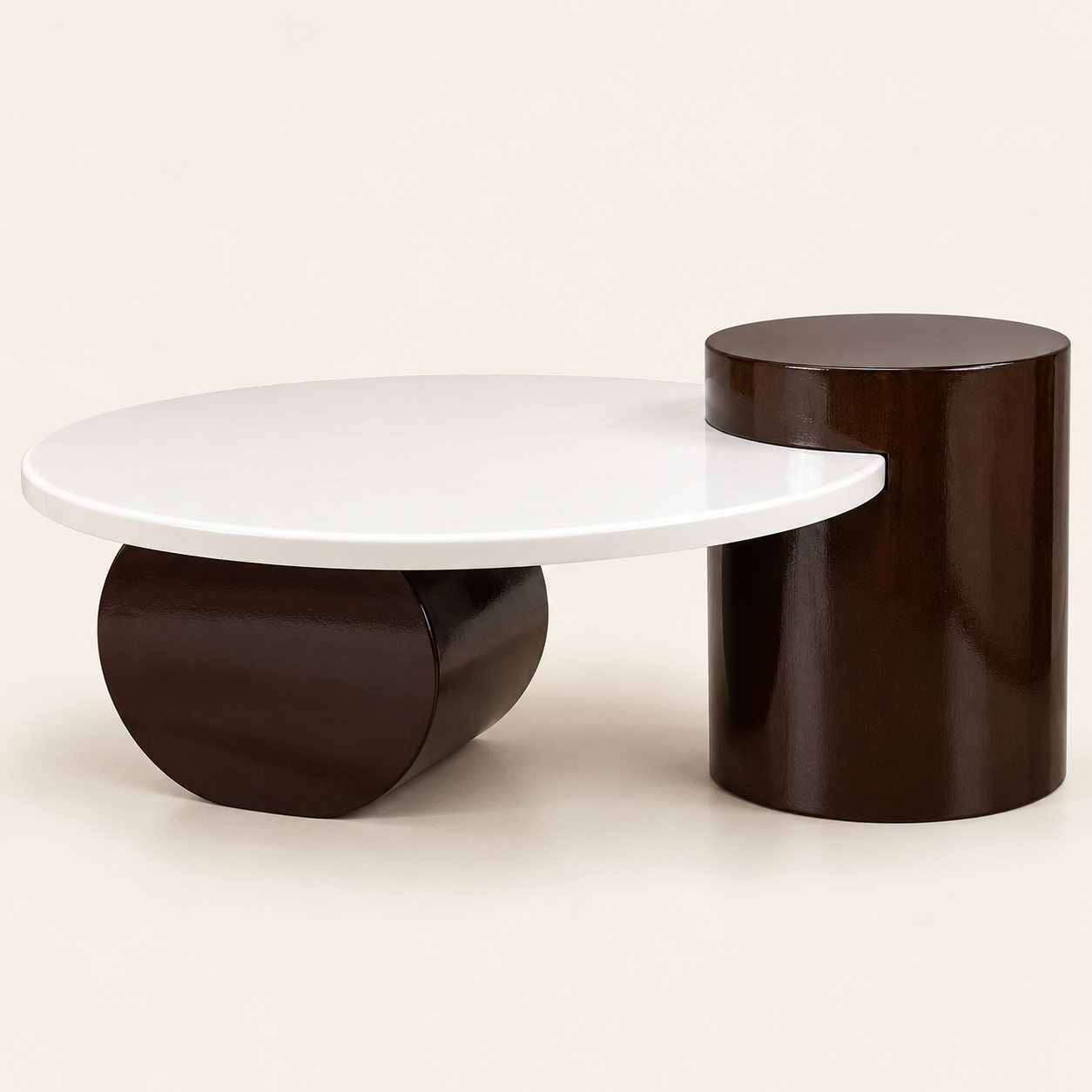 Sculptural White & Espresso Luxury Coffee Table – Contemporary Centre Table