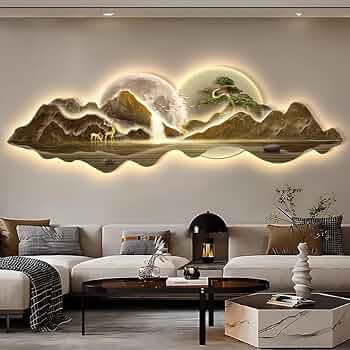 Luxury Mountain Wall Art with LED Backlighting | Modern Living Room Decor