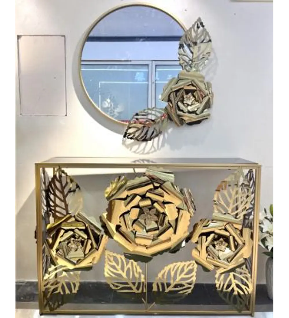 Modern Luxury Console Table with Decorative Round Mirror Wall