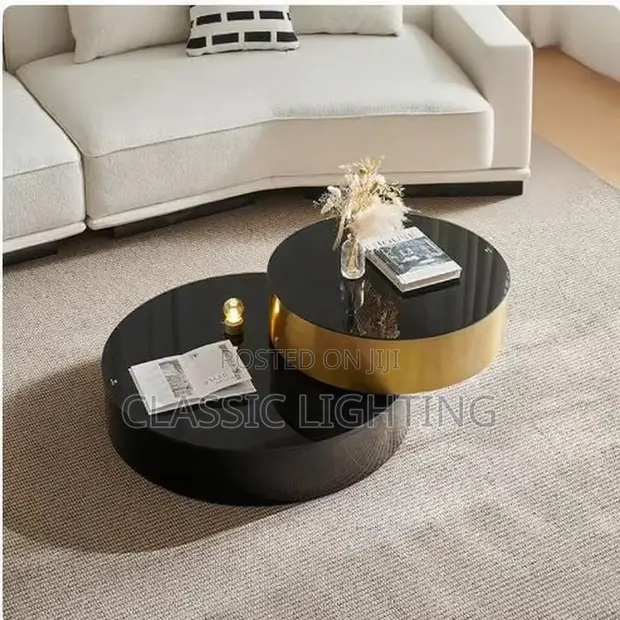 Modern Black & Gold Round Coffee Table – Luxury Contemporary Center Table