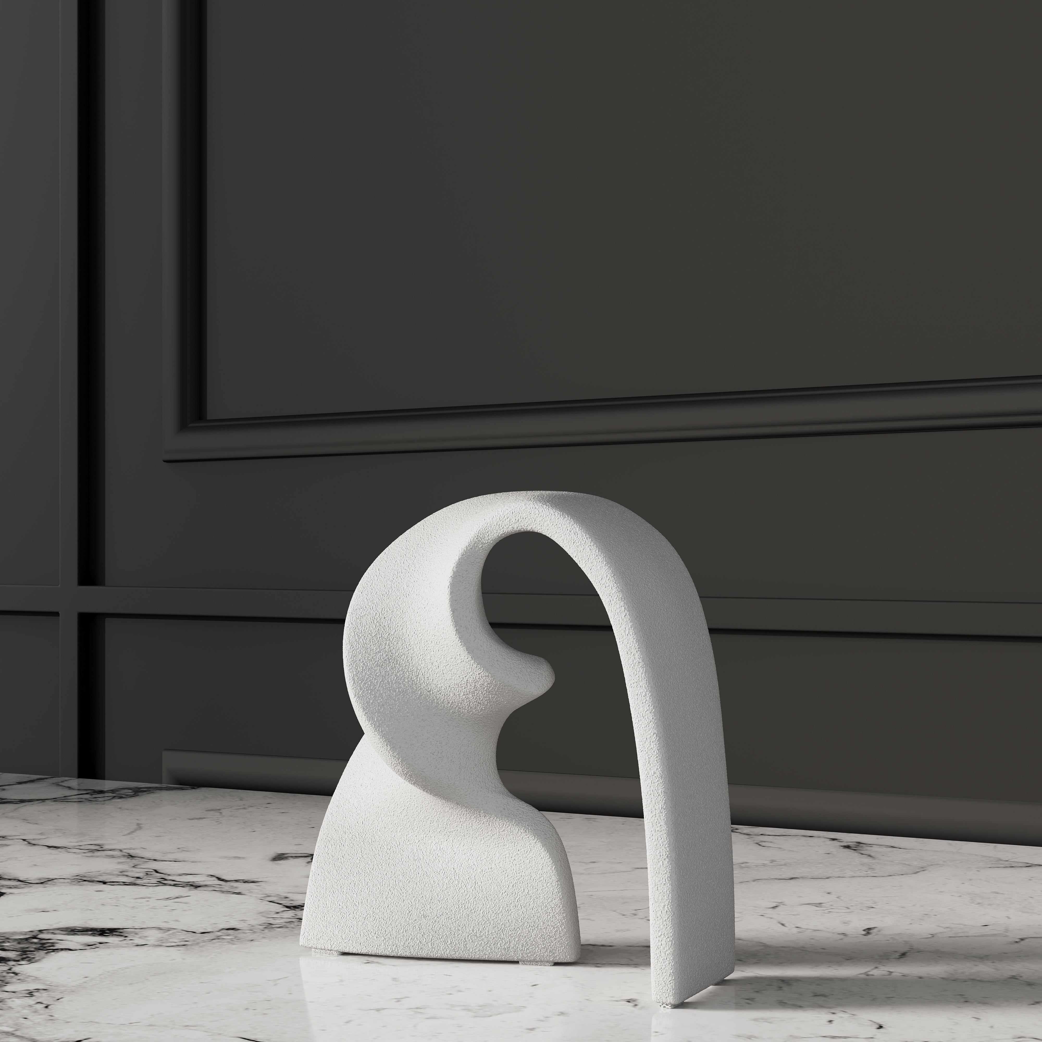 Minimalist White Abstract Sculpture on Marble Table