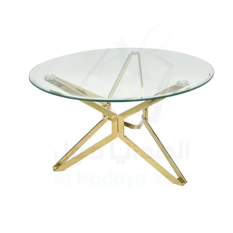 Modern Round Glass Coffee Table with Gold Metal Base