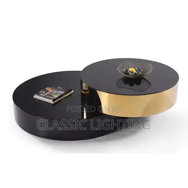 Modern Black & Gold Round Coffee Table – Luxury Contemporary Center Table