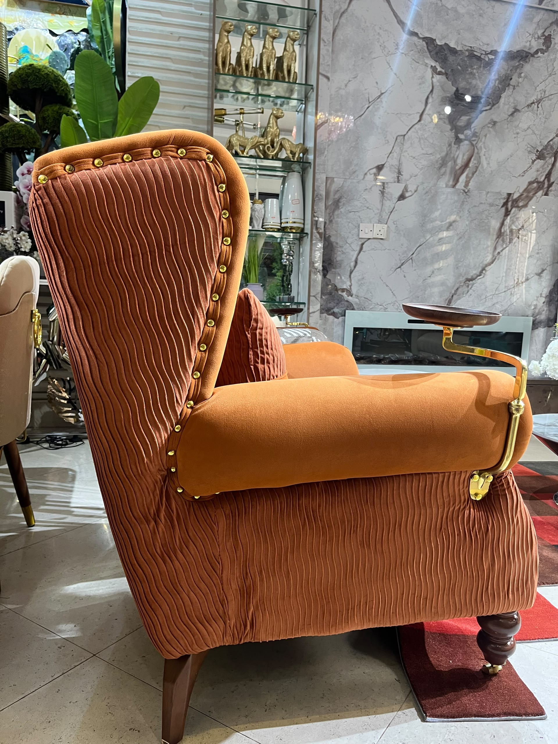 Luxury Orange Velvet Wingback Armchair