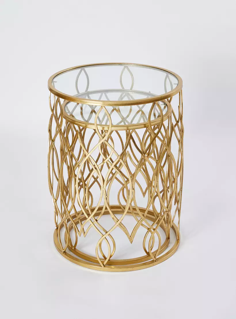 Gold Round Glass Side Table – Elegant Decorative Metal Accent Table