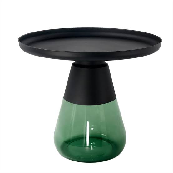 Modern Green Glass Side Table with Black Tray Top