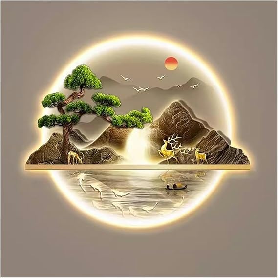 Golden Deer Mountain Landscape Wall Art – Nature & Zen Decor