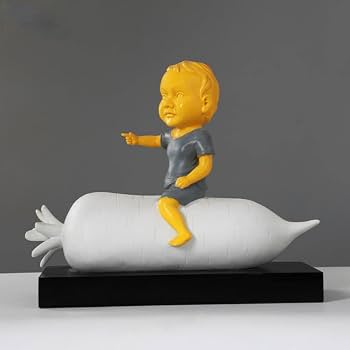 Baby Boy Riding Radish Figurine – Unique Decorative Sculpture