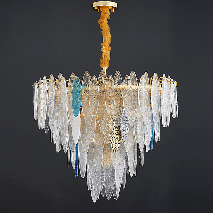 Modern Round Glass feather Light Elegant Glass Chandelier Living Room Bedroom