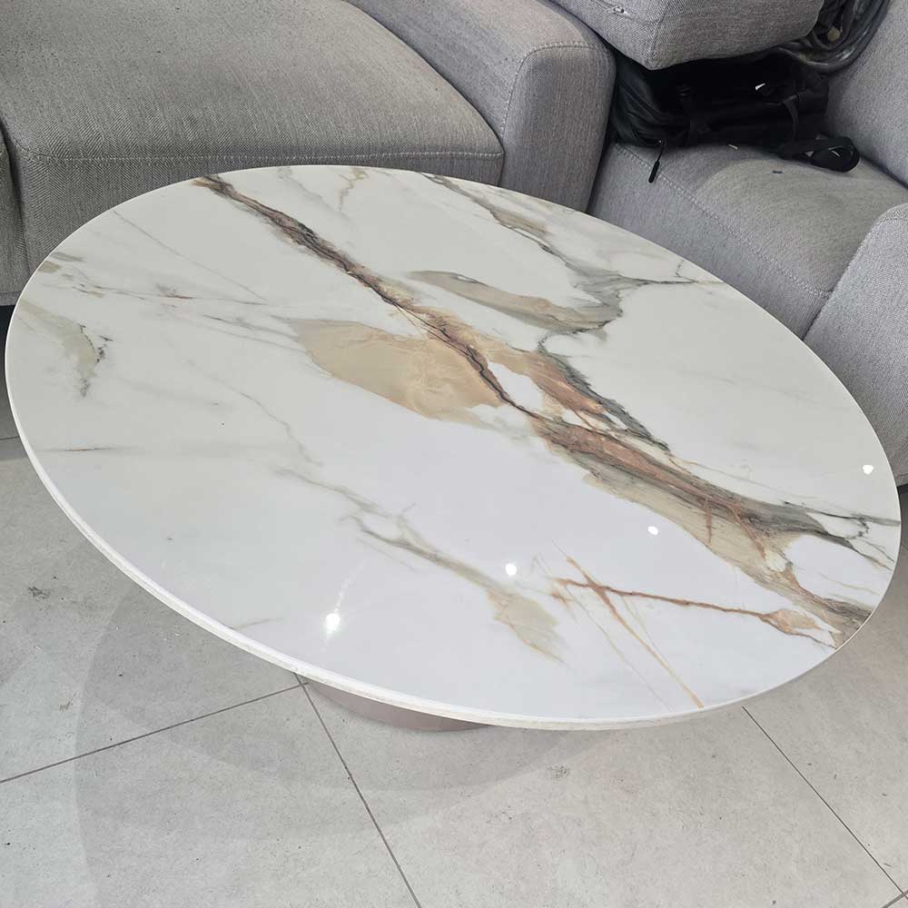 Modern White Marble Coffee Table with Elegant Gold & Grey Veins