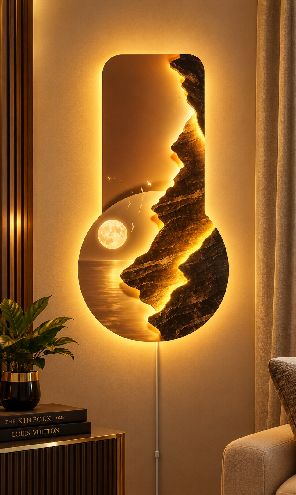 Luxury Moonlit Mountain LED Wall Art | Modern Decorative Night Light