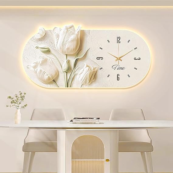 Luxury 3D Floral LED Wall Clock – Elegant Modern Home Decor
