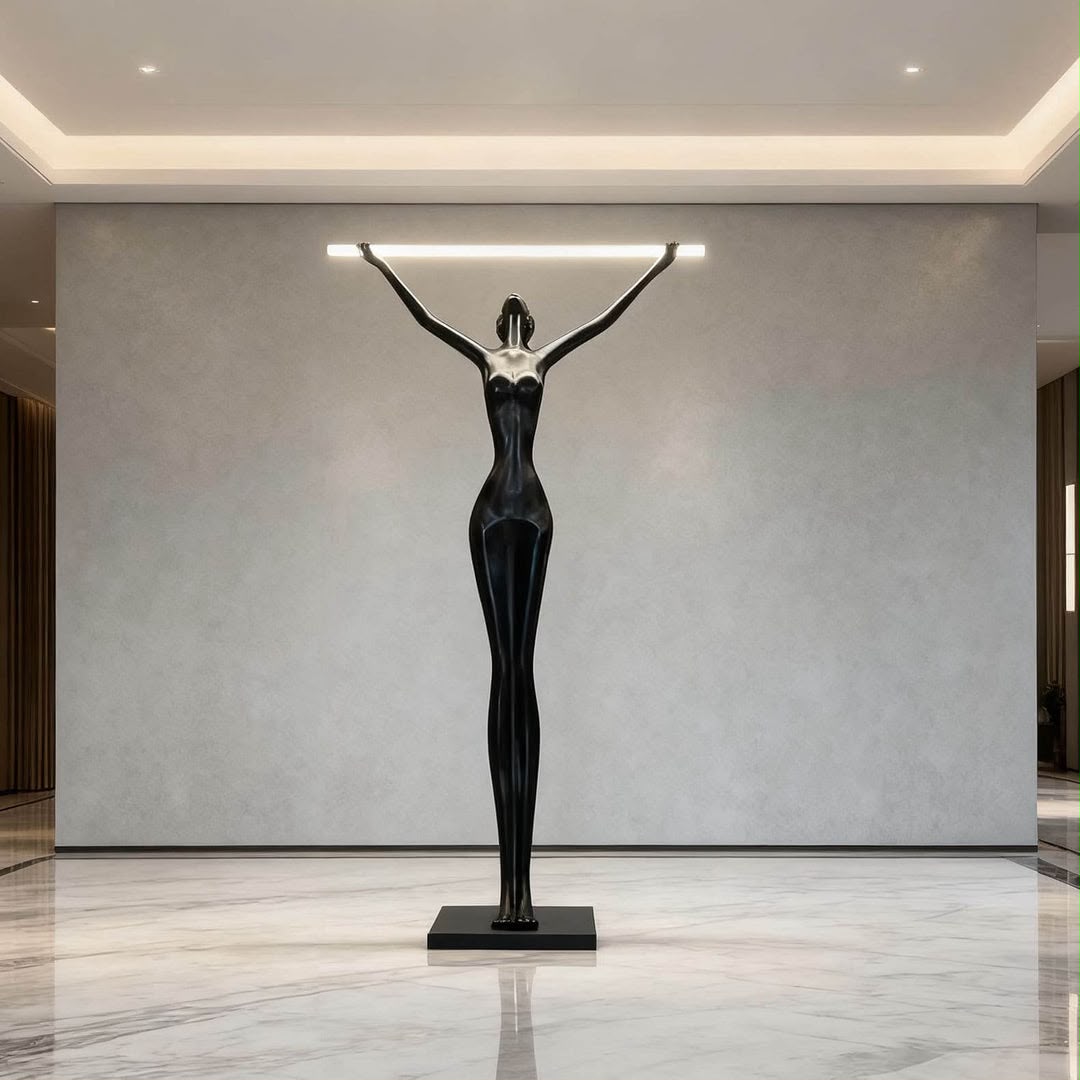 Black Elegance Female Sculpture with LED Ligh