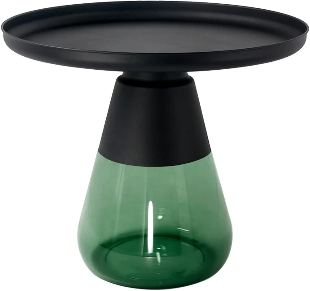 Modern Green Glass Side Table with Black Tray Top