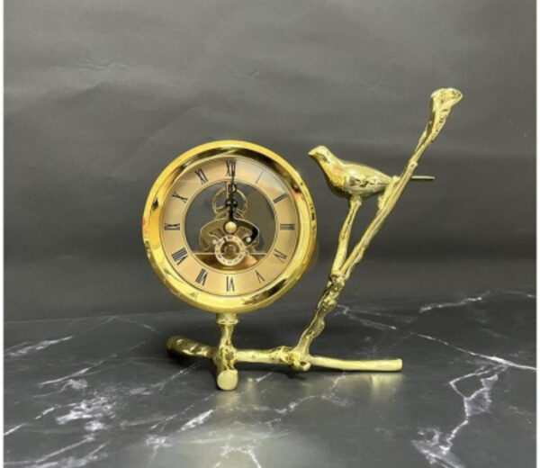 Golden metal bird table clock